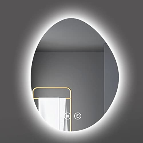 BBAUER Unregelmäßige Tränenform Led-Badezimmerspiegel, Hinterleuchtetes Anti-Fog 3 Farben Leicht Dimmbar, Explosionssicher/60 * 80Cm