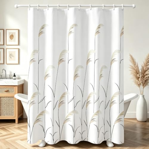 Lerores Duschvorhang 280x200cm, Weizenohr Beschwerter Saum Antischimmel, Wasserabweisend, Waschbar Polyester Stoff Badevorhänge mit Ösen und 16 Duschvorhangringe für Badezimmer, Badewanne