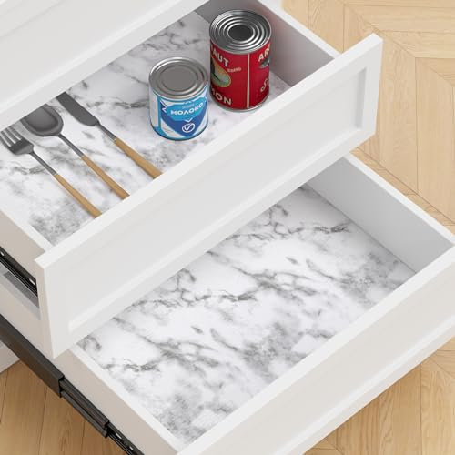 Shelf Liner, Drawer Liner, Kitchen Cabinet Liner Non-slip Liner Waterproof & Oil-proof Kitchen Cupboard Liners Non-Adhesive & Washable Drawer Mat Protect Dresser Shelves Bathroom 30cm x 600cm Marble