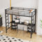 LATICO Kinderbett Hochbett 90x200 cm für Kinder, Metallbett mit Unterbett Tisch und Regalen Stauraum, Jugendbett Bettgestell mit Rausfallschutz und Lattenrost, Seitenleiter, Ohne Matratze, Schwarz