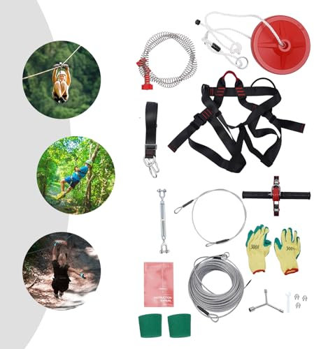 Pulley Zipline Kit For Slacklines Zip Wire Kit For Garden 48M 160FT Zip Line Kits With Stainless Steel Spring Brake And Zip Line Pulley Children Slackline and Zip Line Accessories Heavy Duty