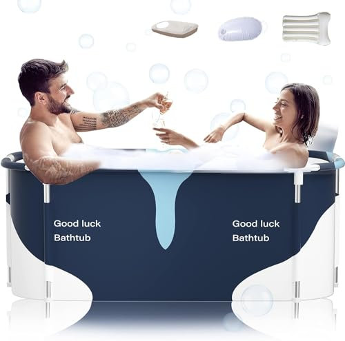 140cm Extra Large Portable Foldable Bathtub with Cover for Adult, Family SPA Soaking Tub for Small Bathroom, Thicken Multiple Layer Bathtub with Lid for Shower Stall (Milk Design)