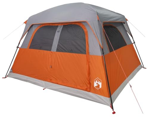 vidaXL Familienzelt für 6 Personen, Campingzelt mit Netzwände Überzelt, Kabinenzelt mit E-Anschluss, Wurfzelt, Orange 185T Polyester
