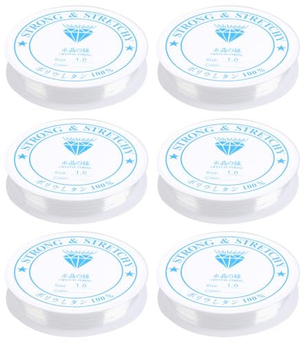 6 Rotoli Filo Elastico Trasparente per Bracciali, Filo di Nylon Elastico per Perline Collane Braccialetti Decorazione, 1 mm*5 m