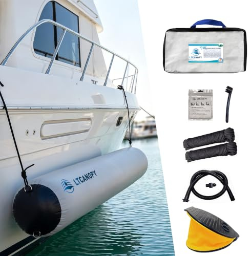 LTCANOPY Hochleistungs-Schlauchbootfender,Bootsstoßstange zum Andocken, Yacht, Segelbootsteg, Bootsfender Ausgestattet mit 10 m Doppelt Geflochtenem Nylonseil, Fußpumpe
