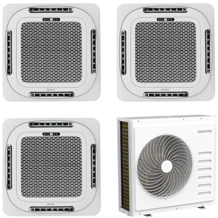 electriQ iQool Multi‑Split 2×18,000 BTU + 12,000 BTU 3‑Zone Smart Ceiling Cassette Air Conditioner with Heat Pump, 360° Airflow, A++/A+ Inverter, Wi‑Fi & “I Feel”, Includes 5 m Pipe Kit