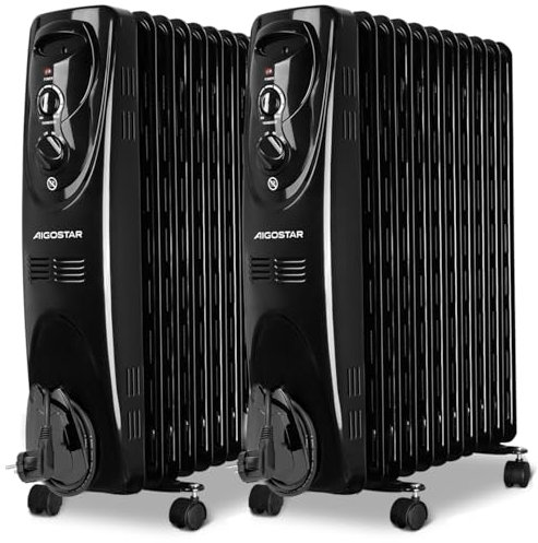Aigostar Radiador de Aceite de 11 Elementos, 2300 Watios, Silencioso, Calentamiento rápido, 3 Ajustes de Potencia y Control Termostático de Temperatura, Recomendado para estancias de 24 m2, 2 Unidades