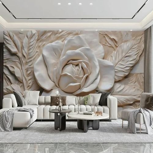 ZEZILE Tapete 3D Prägung Stereo Rose Blumen Wandverkleidungen Große Größe Fototapete Raum Ornamente Heimwerken
