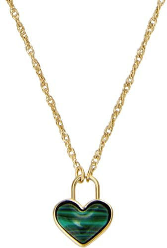 Fossil Damen goldfarbenes Edelstahlcollier mit herzförmigem Anhänger mit Karabinerverschluss, Grün und Gold
