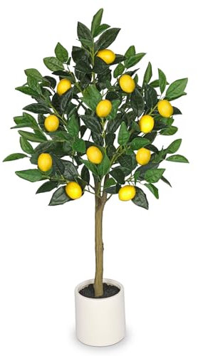 Oairse 3FT Artificial Lemon Trees, Large Artificial Plants Indoor with White Ceramic Pot Faux Potted Lemons Citrus Tree Fake Floor Plants Lemon Decorations for Home Living Room Office Bedroom Table