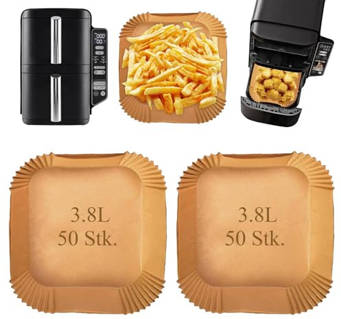 ZenithyrEn 100 Stück Airfryer Backpapier für Heißluftfritteuse Ninja SL300EU, Ninja Heißluftfritteuse Zubehör für inja Double Stack 7.6L Air Fryer, Airfryer Zubehör für Ninja Sl300eu