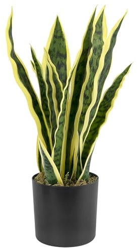 Jesustree Piante di Serpente Artificiale 40CM, Sansevieria Pianta da Interno Esterno con Vaso Plastica, Decorazione Verde per Bagno, Camera da Letto, Casa, Ufficio, Moderna Design (1 Pezzi)