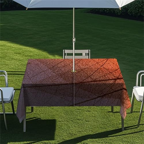 Morbuy Outdoor Tischdecke mit Schirmloch, 3D Vintage Blatt Drucken Tischdecke Outdoor Wetterfest Rechteckig wasserdichte Gartentischdecke Tischtuch Tischschutz (Farbverlauf,305x152cm)