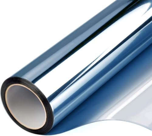 Fensterfolie Spiegelfolie Tönungsfolie Einseitig durchsichtig, spiegelnder Sichtschutz, UV-Filter, Sonnenschutz, Wärmedämmung, statisch selbstklebend (Blaues Silber, 60 x 200 cm)