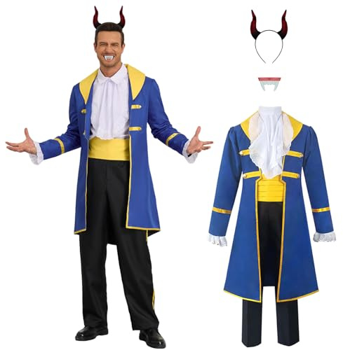 AYYOHON The Beast Costume Beauty Belle Cosplay Costume Princess Dress Dan Steven Uniform Halloween Prince Costume Men Aristocrat XL