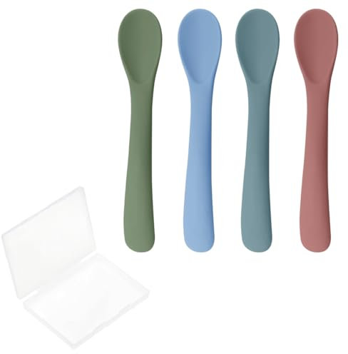 GGUFAY Cuchara Bebe Aprendizaje, Cuchara Silicona Bebé de Aprendizaje para Bebés, Blandas para Primera Fase, Suaves y Flexibles, Muy Adecuadas para Autoalimentación y Destete Guiado, 4 PCS