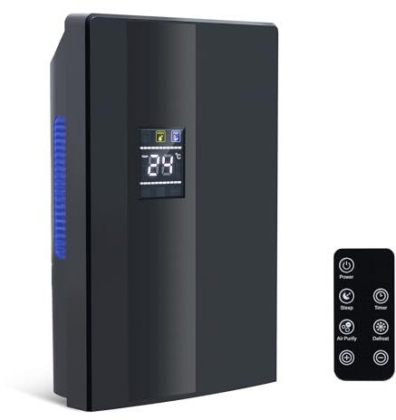 CITYBEE Deshumidificateur d Air Électrique 2000ml, Dehumidificateurs Maison Silencieux Anti Moisissure Minuteur 24H Nettoyage UV & Mode Sommeil Dehumidifier Salles de Bain pour Chambre Armoire (Noir)