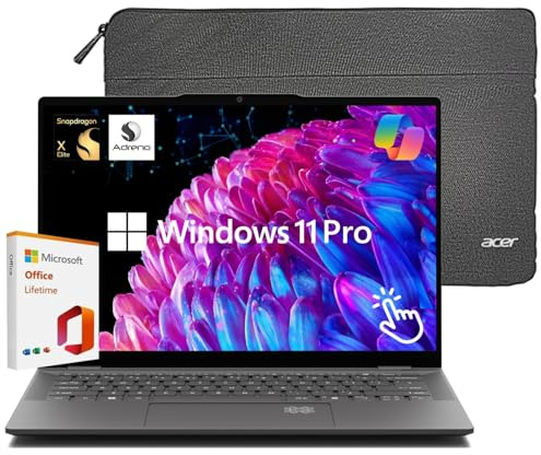 acer Swift 14 AI Laptop, 120HZ 2k Touchscreen, Snapdragon X Elite 45 Top NPU, 16GB LPDDR5X RAM, 1TB Gen4 SSD, Windows 11 Pro, WiFi 7, BT 5.4, tastiera retroilluminata, con Microsoft Office a vita