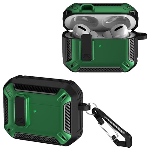 TINGYR Hülle Kompatibel mit AirPods Pro 3, Hartschalen Schutzhülle in Militärqualität, mit Schloss, mit Schlüsselanhänger, Nahtloser Passformschutz, Stoßfest und Kratzfest.(Grün)