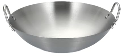 Edelstahl-Wok-Kochgeschirr, silberfarbene Bratpfanne, flacher Boden, für Frittieren, Dampfgaren, Induktionsherd, elektrisch, Durchmesser 24 cm