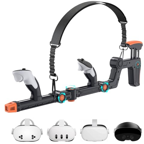Upgraded VR Gun Stock Compatible with Quest 3S/3/2/Pro, Adjustment Gunstock Magnetic Accessories for Quest 3s, Controller Grips with Shoulder Straps, Realistic FPS Gaming (Black)