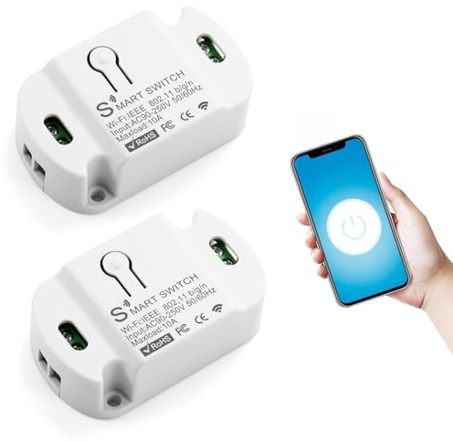 DEWIN 2 Stück WLAN Schalter Smart Life, Smart Lichtschalter Modul Smart Switch WiFi Fernbedienung mit Zeitschaltuhr 10A Leistung Sprachsteuerung