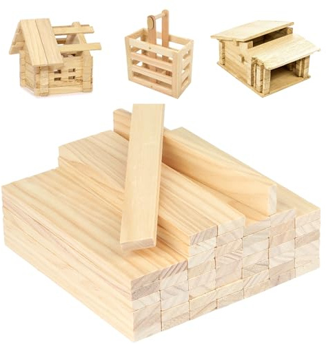 50 Stück Holzklötzchen zum Basteln, 160 x 22 x 8 mm Holzleisten Rechteck | Bastelklötzchen Bastelholz für DIY Projekte und Deko