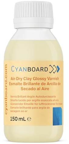 Cyanboard, Esmalte Brillante para Arcilla de Secado al Aire 150 ml. Barniz acrílico brillante base agua formulado para aplicar sobre arcilla de secado al aire. Protege y da un acabado brillante.