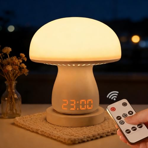 Nachttischlampe Touch Dimmbar,3 Farbtemperaturen Warmes LED Nachtlicht Kinder mit Uhranzeige und Timing Funktion,USB Aufladbar,Tischleuchte Kabellos für Schlafzimmer Wohnzimmer