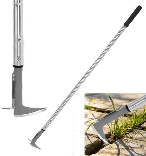 Raschietto per giunti erbacce, Raschietto per giunti con manico lungo, Tagliaerbacce in acciaio inox con bordo seghettato a forma di L, Dispositivo ergonomico con manico lungo per la rimozione delle