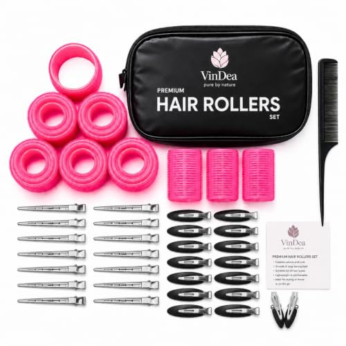 Hair Rollers with Clips 50PCS Set – Self Grip Curlers (60/48/36/25mm) with 24 Metal & No Bend Clips, Rat Tail Comb & Storage Bag for Long, Medium & Short Hair – Volume & Lift DIY Styling