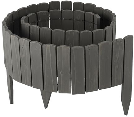 Relaxdays Beeteinfassung, 200 cm lang, flexibel, Sichthöhe: 20 cm, zum Stecken, Holz, Beetzaun, Rasenkante, dunkelgrau