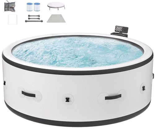 Vasca idromassaggio gonfiabile per 4-6 persone, spa rotonda portatile con massaggio a bolle e pannello di controllo digitale, perfetta per uso interno/esterno in cortile, patio o bordo piscina