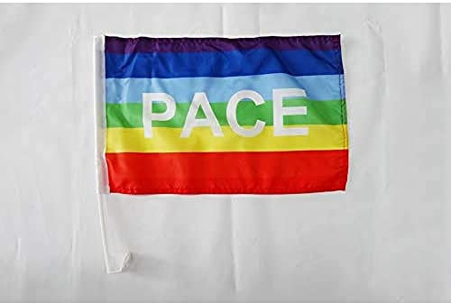 AZ FLAG - Autofahne Regenbogen Frieden Pace - 45x30 cm - Peace Autoflagge 30 x 45 Cm - Auto Flaggen