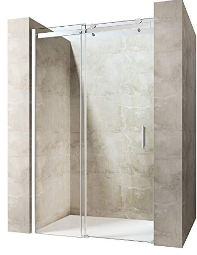 Durovin Bathrooms 1350mm Frameless Reversible Shower Sliding Door - 8mm Thick Transparent Safety Glass - Side Aluminium Strip Mount