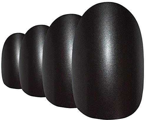 Bling Art Oval False Nails Black Silver French Manicure Fake Medium Tips with Glue
