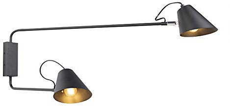Qazqa - Retro Design Wandleuchte schwarz 2-flammig-Licht einstellbar - Lune I Wohnzimmer I Schlafzimmer - Stahl Länglich - LED geeignet E27