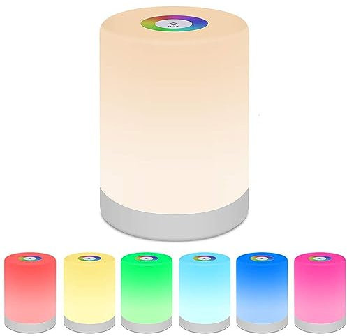 LED Nachttischlampe Wiederaufladbares USB Nachtlicht Stimmungslicht mit RGB Farbwechsel & Dimmbares Aufladbar tragbare Smart Touch Control für Kinder Zimmer, Büro und Camping (Warmweiß)