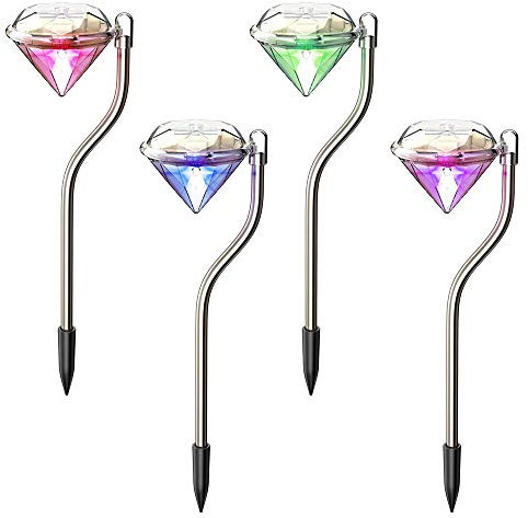 Sunboia Solar-Leuchte Diamant Edelstahl Set 1,2V (Garten Deko, Kabellos, Spot, Strahler, LED, Farbwechsel) (4er Set) [Energieklasse A++]