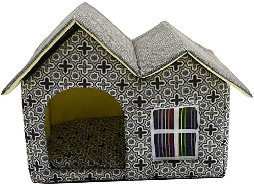 Sport Tent Faltbares Hundebett Hundehaus Hundehöhle Hundekissen Waschbares Haustierbett Hundehütte mit Abnehmbarer Matte Kissen, Doppeldach Zwinger für Hund, Katze Katzenhöhle Katzenhaus,Kaffee