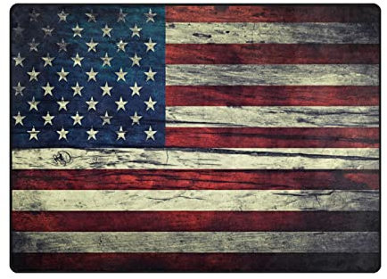 MNSRUU Teppich, groß, 160 x 122 cm, Vintage-Motiv USA-Flagge auf Holzbrett, modernes Wohn- und Schlafzimmerteppich