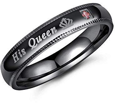 dsanbo Edelstahl Ring Schwarz Damen Verlobungsring Zirkonia His Queen Ehering