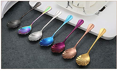 BOLLAER Muschel-Löffel (7 Stück), bunte, kreative Edelstahl-Löffel, niedliche Regenbogen-Löffel, Set für Eis, Tee, Kaffee, Suppe, Zucker, Dessert, Vorspeisen, Gewürze, Bistro-Löffel, Partygeschirr