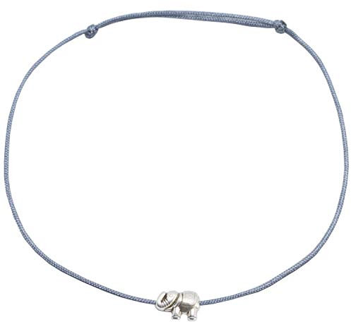 Selfmade Jewelry Fußkettchen Damen Elefant Silber Handmade Fußbändchen Größenverstellbar Inkl. Geschenk-Verpackung (Grau)
