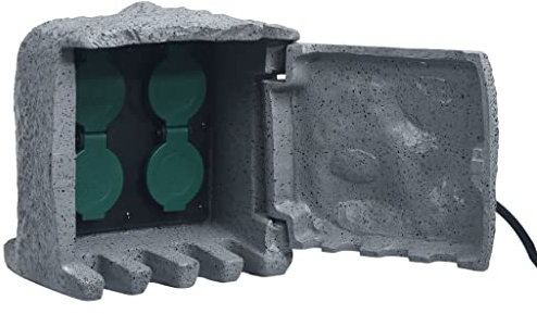 vidaXL 4 Prises de Jardin Imperméables Prise d'Extérieur Installation d'Eclairage Tondeuse à Gazon Pompe de Bassin Arrière-Cour Résine Tressée Gris