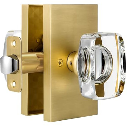 HIEMEY Passage Glass Door Knobs Interior, Crystal Door Knobs for Hall, Satin Brass, BS-018