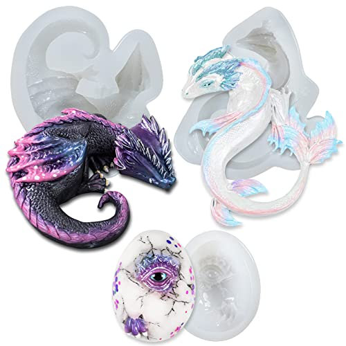 FUNSHOWCASE Dragon 3559-3561 - Set di stampi in silicone per fondente, cemento, argilla polimerica, 3559-3561
