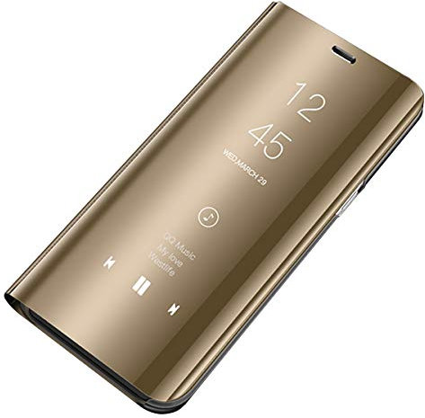 NA Kompatibel für Samsung Galaxy S8 Hülle Handyhülle,Spiegel PU Leder Flip Hülle mit Ständer Clear View Slim Stand Anti-Shock-PC Case Cover Schutzhülle für Galaxy S8 (Golden)