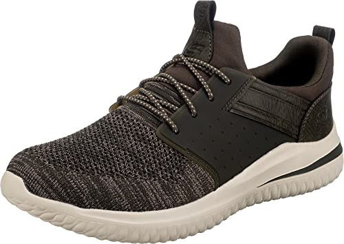 Skechers Herren Delson 3.0 Cicada Sneaker, Olive Knitted Mesh We Synthetic, 45 EU