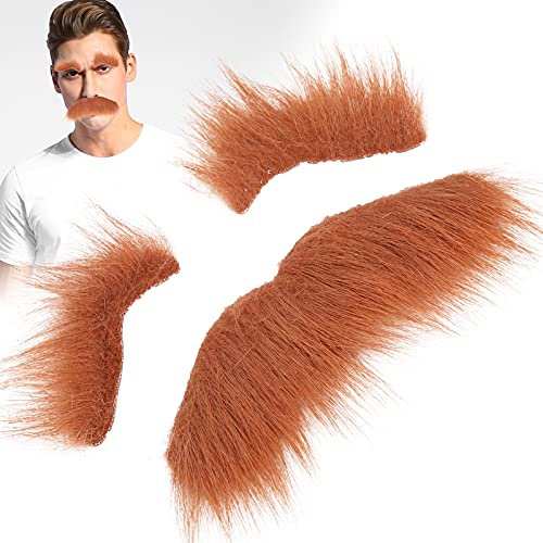 Brown Fake Bart Augenbrauen Set, Adhesive False Bart Schnurrbärte Augenbrauen für Erwachsene Kinder Kostüm Cosplay Halloween Party Supplies Zubehör